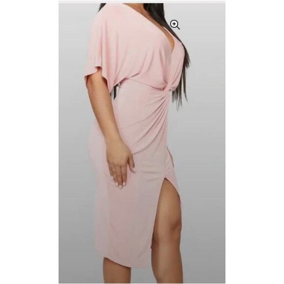 Women’s Pink Knot Front Midi Dress XL – Short Sleeve Slit - Picture 4 of 5